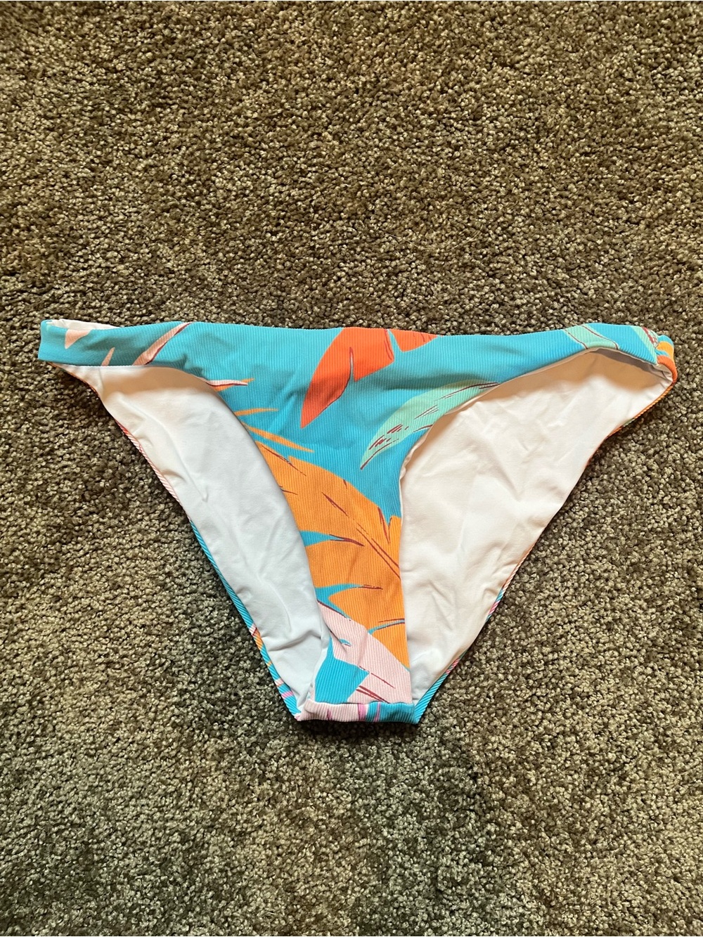 L*space Teal Bikini Bottoms with Orange Tropical Print